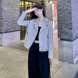 现货 主推 机车PU皮衣女春秋百搭外套皮夹克 8262P120控178图片