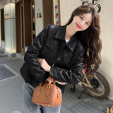 棕色美拉德皮衣外套女春秋2025新款今年流行休闲短pu皮机车夹克，女装皮衣，艾青服饰
