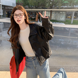 2026新款现货韩版宽松皮衣外套1535207P160K258，女装皮衣，艾青服饰