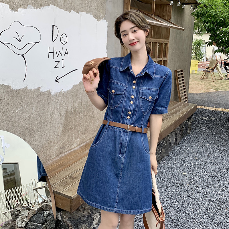 现货主推复古牛仔连衣裙夏设计感小个子裙子1658282P110控68,女装连衣裙,艾青服饰