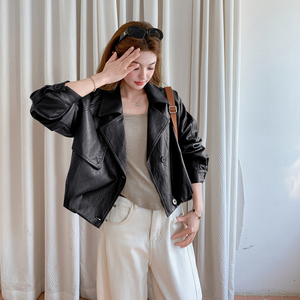 2026新款 现货 韩版宽松皮衣外套153 5214P155K248，女装皮衣，艾青服饰