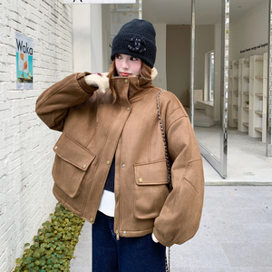 现货 加色 冬季新款 麂皮绒皮毛外套153 6644P200K288，女装短外套，艾青服饰