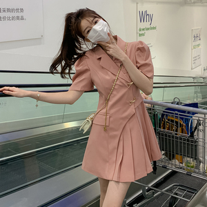 现货 法式设计感西装连衣裙女收腰不规则百褶165 2912P120控178图片
