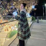 现货加棉冬装针织帽格子中长款呢大衣女1538258P185控268，女装毛呢外套，艾青服饰