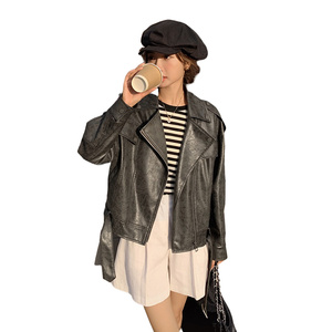 现货 新款夹克衫皮衣棒球服外套女宽松PU皮A826P150控228图片
