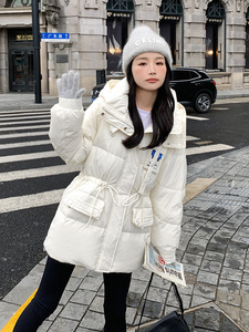 现货 标50绒 羽绒服加厚中长款纯色长袖连帽290 22702P235控398图片