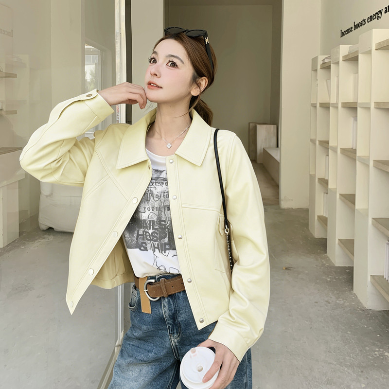 2026新款现货韩版口袋皮衣外套1535206P155K248，女装皮衣，艾青服饰