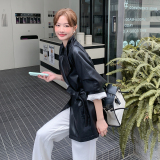 【】现货2025秋新款风衣式宽松皮衣外套1536625P150K218，女装皮衣，艾青服饰