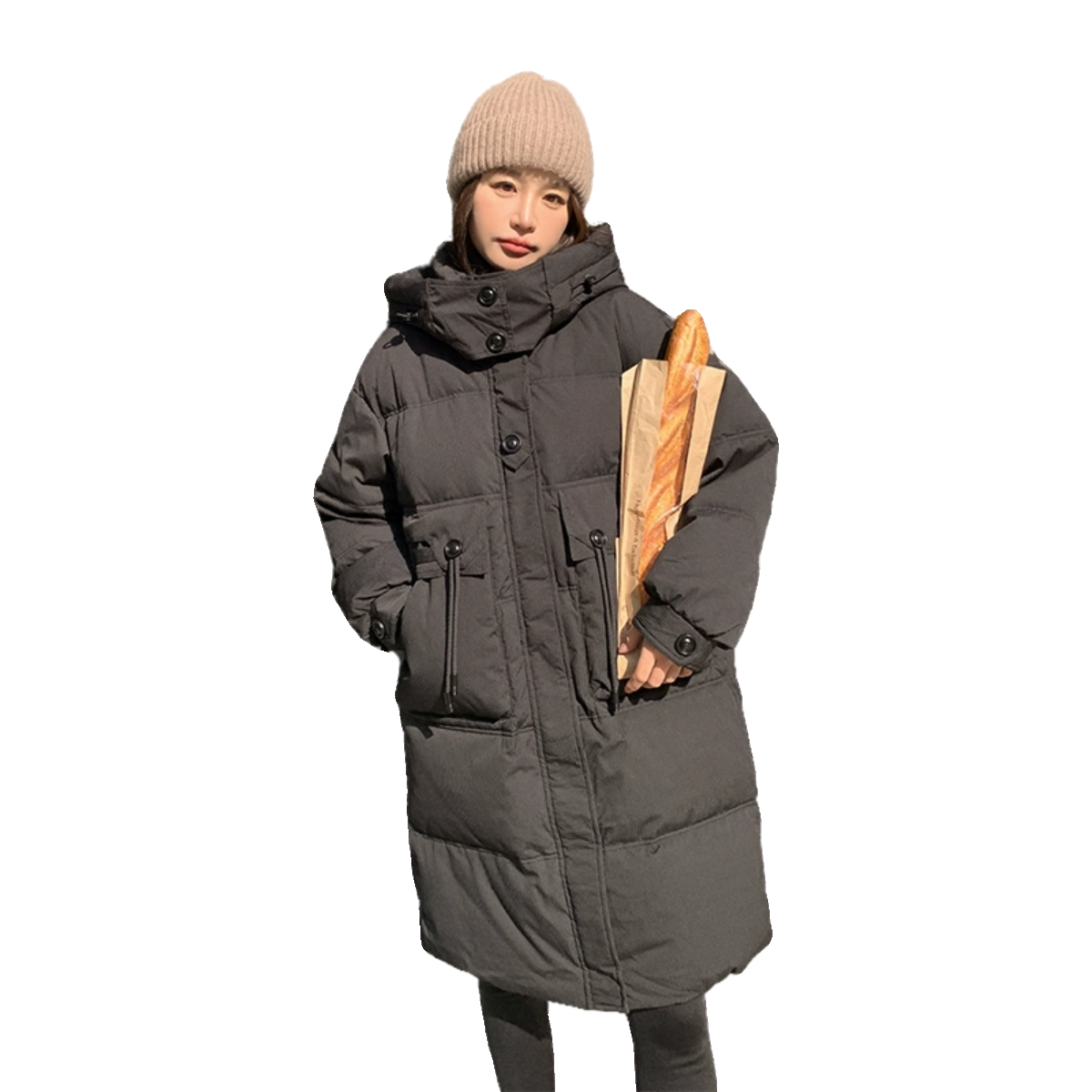【新款】50白鸭绒中长款连帽防风外套9888P260控398,女装羽绒服,艾青服饰