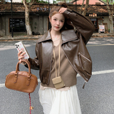 【】现货2025秋新款宽松皮衣外套1536609P145K198，女装皮衣，艾青服饰