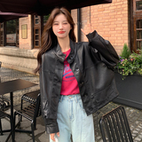 现货新款春秋pu皮夹克机车风皮衣外套9859P130控198，女装皮衣，艾青服饰