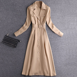 大货已出 两穿连衣裙可当风衣西装领外套长裙487 98P125控178,女装连衣裙,艾青服饰