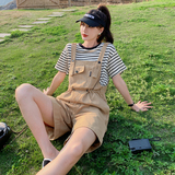 韩版时尚减龄工装背带裤女2025夏季新款日系宽松显瘦设计感连体裤，女装休闲裤，艾青服饰