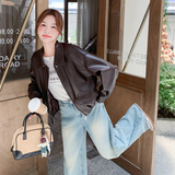 【】现货2026秋新款复古宽松皮衣外套1536604P150K218，女装皮衣，艾青服饰