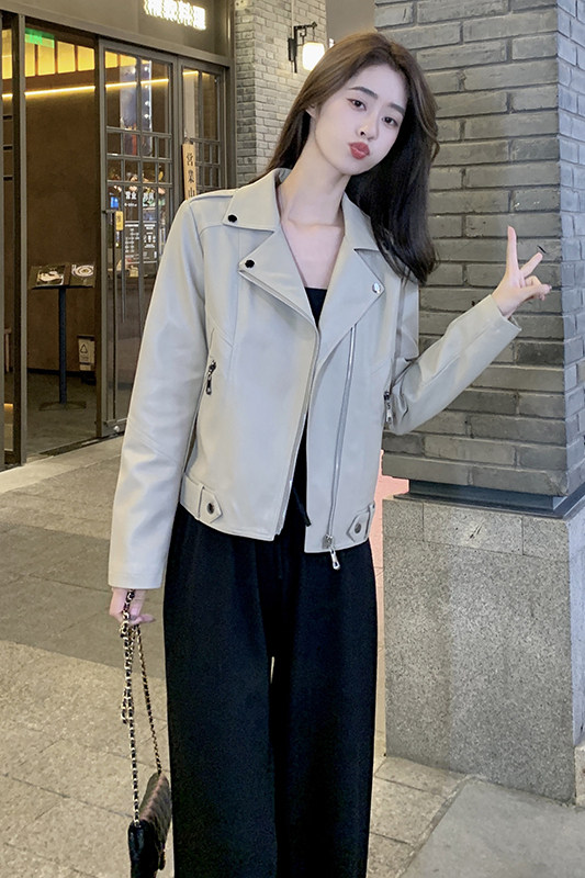 现货主推机车PU皮衣女春秋百搭外套皮夹克8262P120控178,女装皮衣,艾青服饰