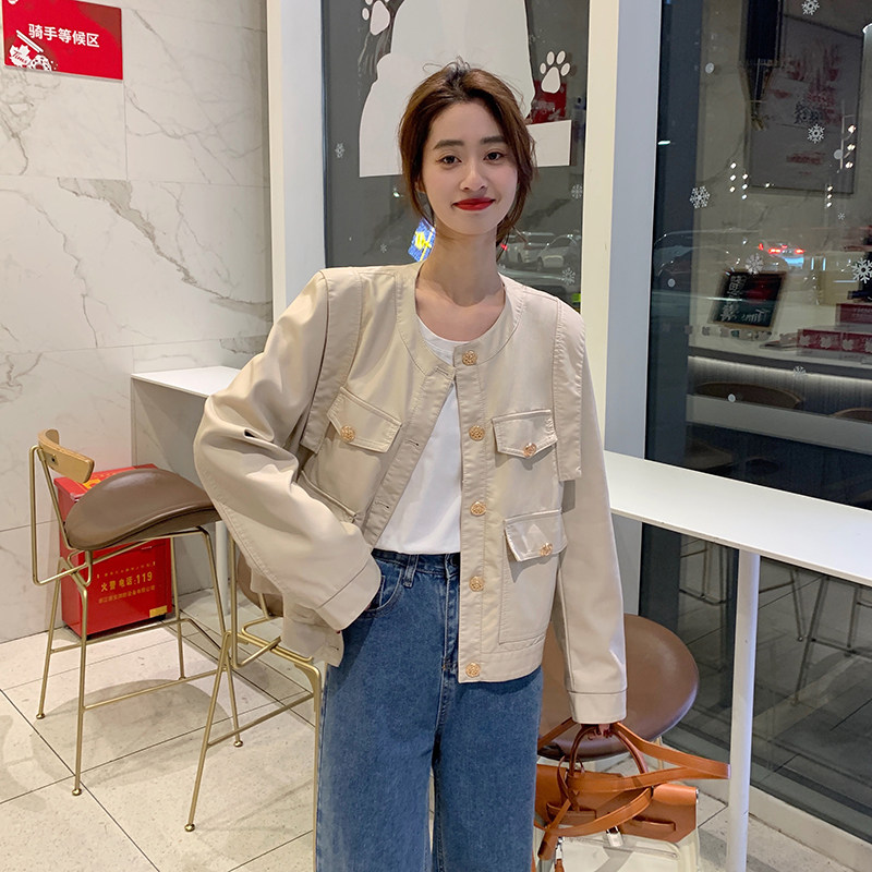 现货主推显瘦机车PU皮衣女春秋百搭时尚皮夹克8271P130控198,女装皮衣,艾青服饰