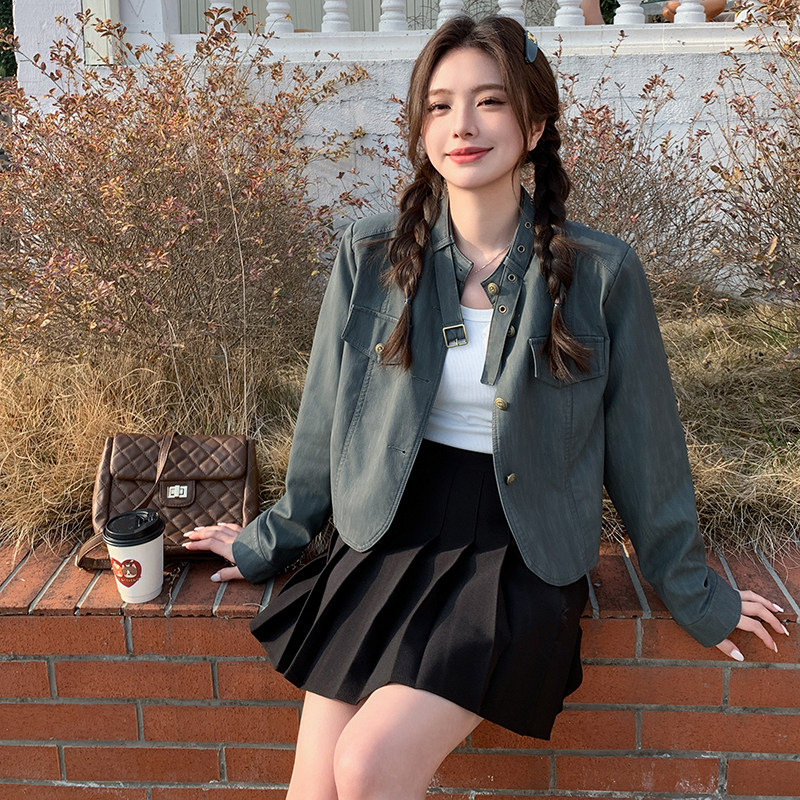 现货春秋pu皮衣夹克机车风外套2406P135控198,女装皮衣,艾青服饰