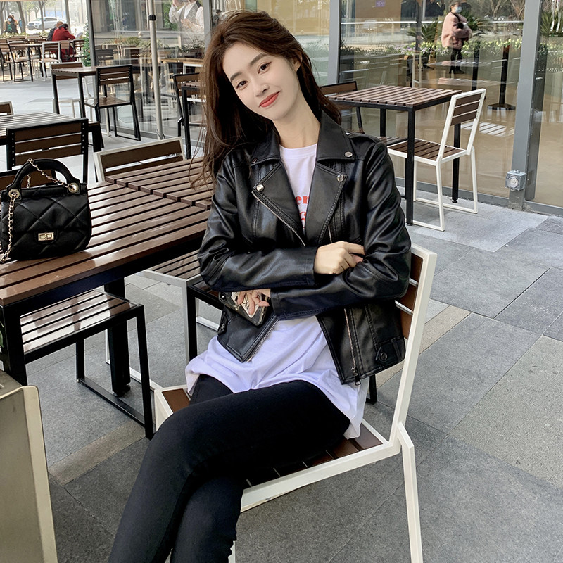 现货主推机车PU皮衣女春秋百搭外套皮夹克8262P120控178,女装皮衣,艾青服饰