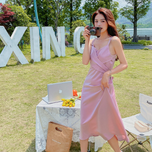 现货 仿醋酸缎面时尚吊带连衣裙女内搭外穿背心裙487 142P85控138,女装连衣裙,艾青服饰