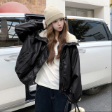新款现货羊羔毛毛领PU皮外套加绒保暖棉服潮1536642P165K238，女装皮衣，艾青服饰