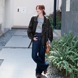 厚款长袖秋季双层领口袋常规皮衣短外套短款富婆风春秋网红时尚，女装皮衣，艾青服饰