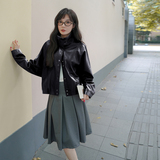 现货加绒秋冬新款宽松皮衣外套1536612薄145K198，女装皮衣，艾青服饰