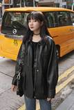 工装皮衣外套女机车服宽松PU皮上48721P125绒140薄控198绒控218，女装皮衣，艾青服饰