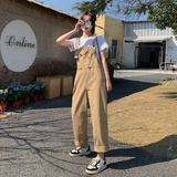 韩版时尚减龄工装背带裤女2025夏季新款日系宽松显瘦设计感连体裤，女装休闲裤，艾青服饰