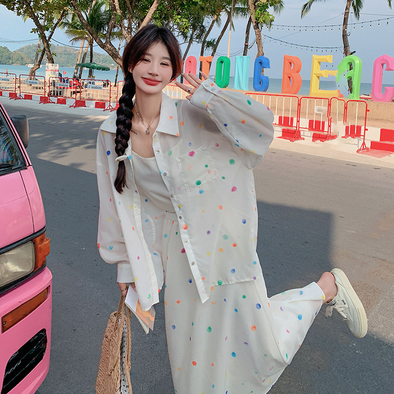 大一直出货春秋夏装波点防晒衬衫半裙两件套2423p125k188，女装套装/套裙，艾青服饰