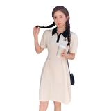 法式俏皮减龄撞色Polo领连衣裙女2025夏季新款韩版收腰显瘦短裙子，女装连衣裙，艾青服饰