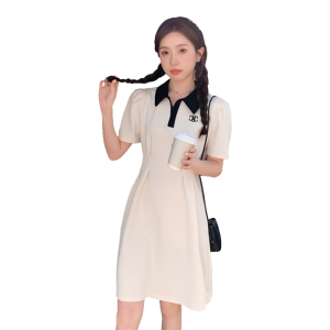 法式俏皮减龄撞色Polo领连衣裙女2025夏季新款韩版收腰显瘦短裙子图片