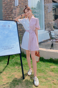 现货2022夏撞色衬衫格子连体裤2908162P90控138