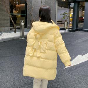 现货90绒羽绒服加厚中长款纯色长袖连帽22608P300控468