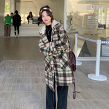现货加棉冬装针织帽格子中长款呢大衣女1538258P185控268，女装毛呢外套，艾青服饰