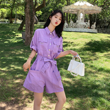 现货爆款工装连体裤女夏宽松阔腿短裤连衣裤29058P80控138，女装休闲裤，艾青服饰