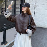 【】现货2025秋新款宽松皮衣外套1536622P145K198，女装皮衣，艾青服饰