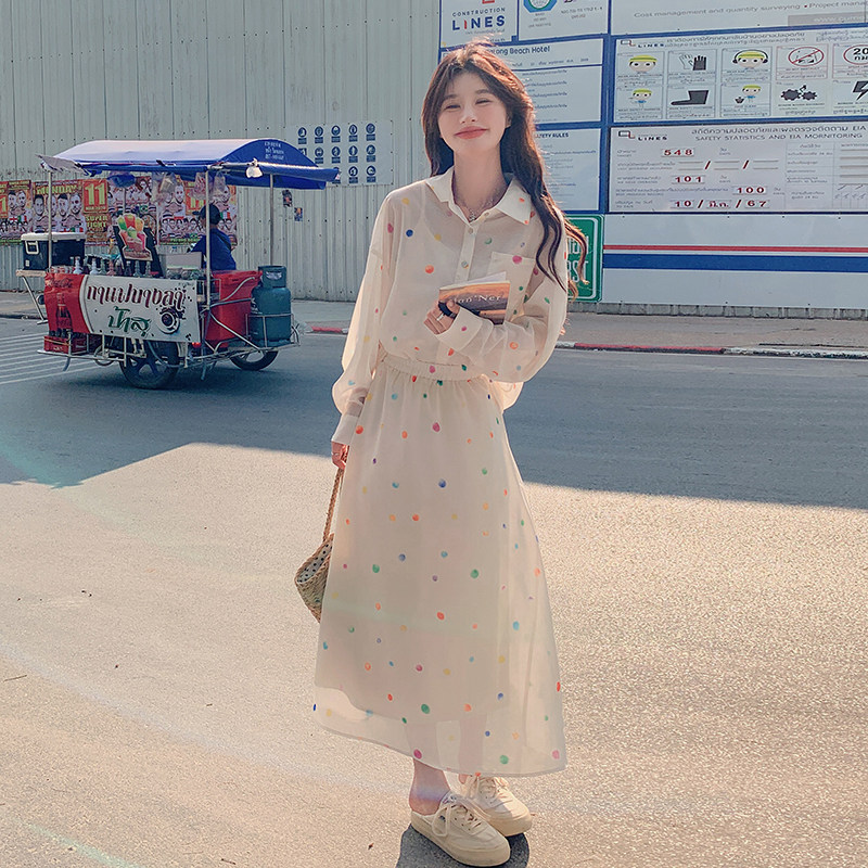一直出货春秋夏装波点防晒衬衫半裙两件套1652423p125k188,女装套装/套裙,艾青服饰