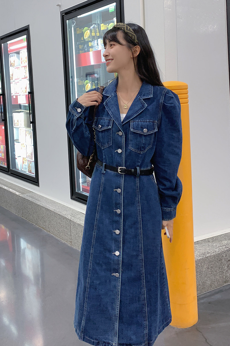 现货气质修身长款秋装牛仔连衣裙290A536P130控188,女装连衣裙,艾青服饰