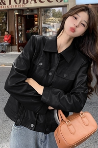 棕色美拉德皮衣外套女春秋2025新款今年流行休闲短pu皮机车夹克图片