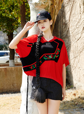 此岸歌声*原创设计店-红色宽松绣花款运动衫  flechazo