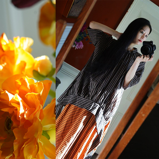 此岸歌声*原创设计店-黑卡条纹慵懒上衣 我偏爱写诗的荒谬