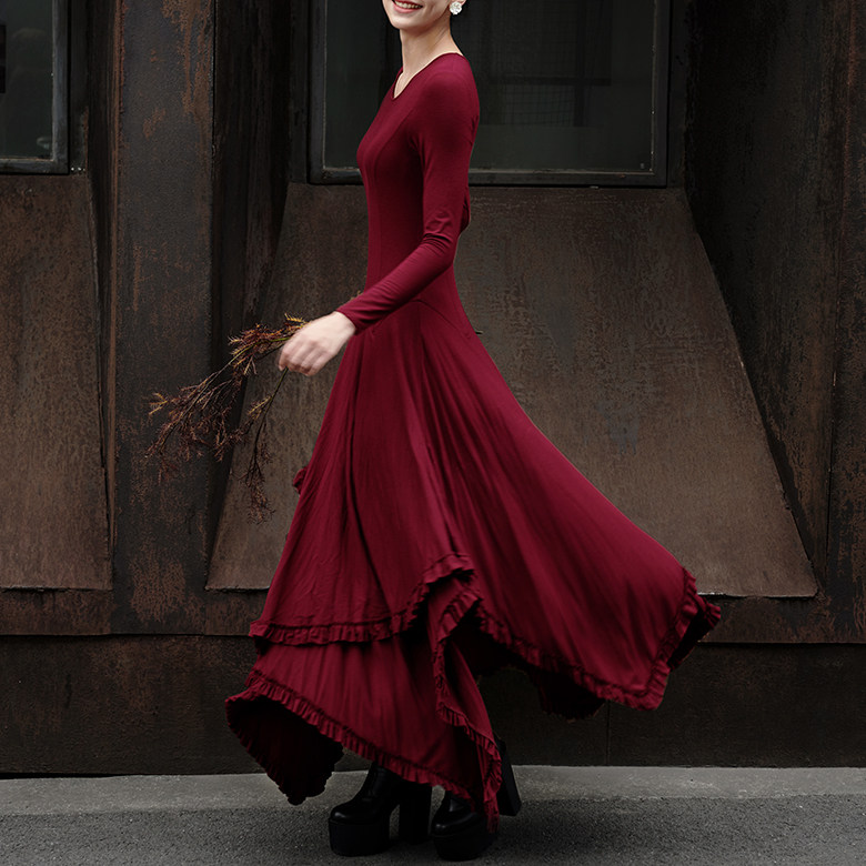 此岸歌声*原创设计-枣红莫代尔棉多穿裙 溯（谨慎下单）售完即止