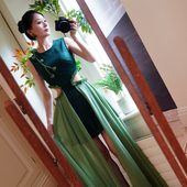 日暮 墨绿浅绿露腰婀娜长短裙 苹果园 原创设计店 此岸歌声