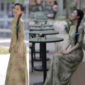 遁世 棉绸改良长旗袍 花朵 原创设计店 此岸歌声