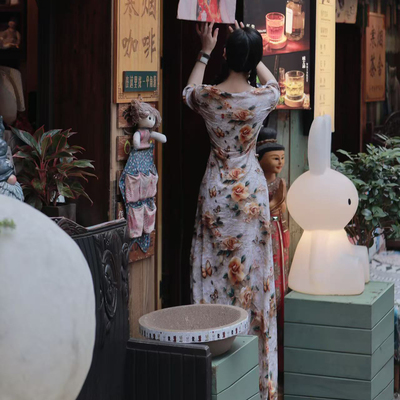 此岸歌声*原创，微博愿望款-恍若立体，棉绸改良长旗袍  蝴蝶美人