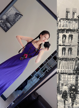 此岸歌声*原创设计店-紫色竹节麻多穿吊带裙  隐秘的暮色