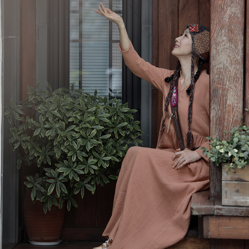 此岸歌声*原创设计店-双层棉纱小袍子  檀玉（回馈，五折）