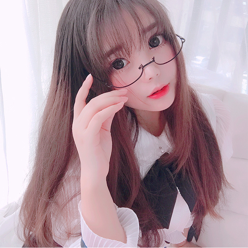 半框眼镜日常系软妹御姐自拍照学姐椭圆金属无镜片框架二次元眼镜