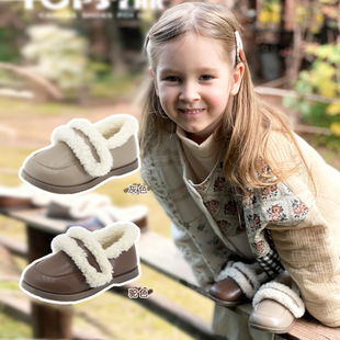 TOPSTAR童鞋儿童加绒皮鞋2023冬季新款女童保暖棉鞋软底毛毛鞋