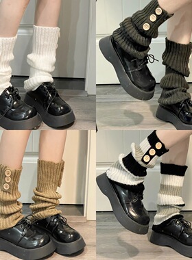 Ruibbit搭配纽扣袜套日系堆堆袜韩版百搭纯色亚文化腿套学生秋冬